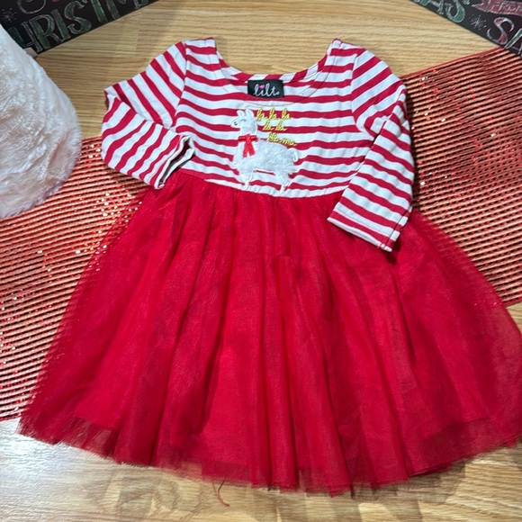 Christmas dress with tulle overlay. Sz 2T red/white - Picture 1 of 5